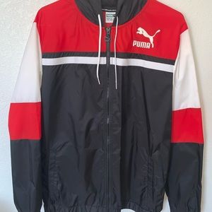 Red black and white puma windbreaker